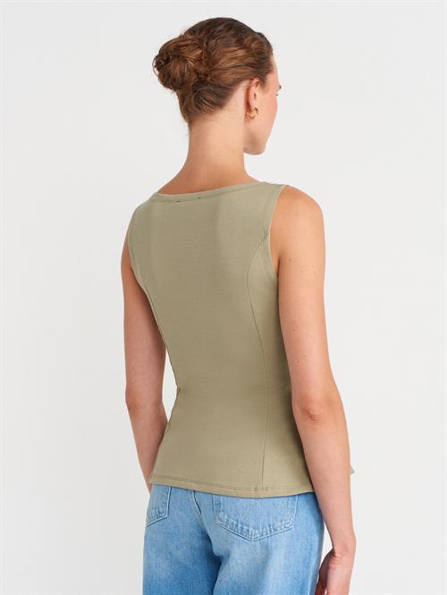Wholesale Womens Sage Sleeveless Boat-Neck Peplum Blouse
