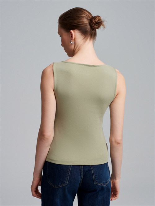 Wholesale Womens Sage Sleeveless Top with Two-Way Zipper