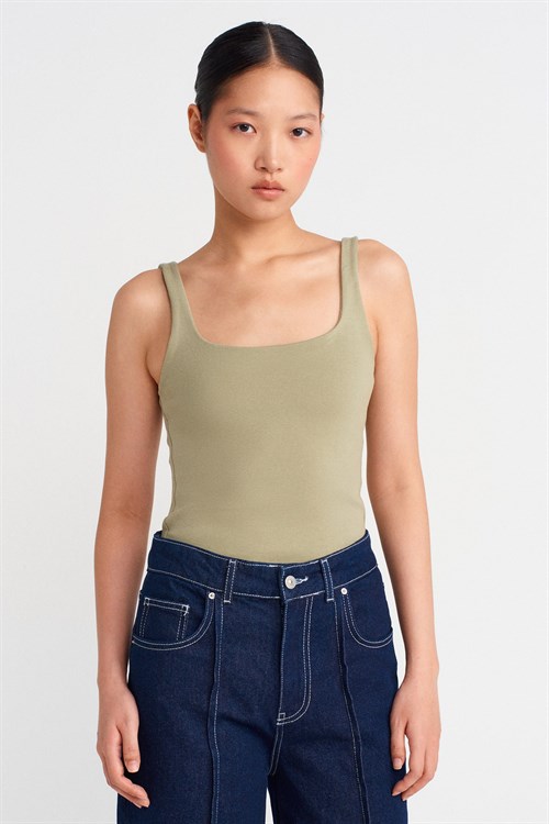Wholesale Womens Sage Square-Neck Tank Top with Open Back