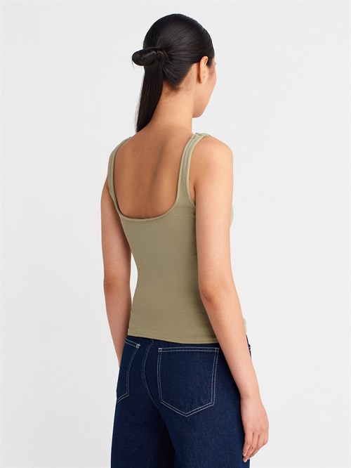 Wholesale Womens Sage Square-Neck Tank Top with Open Back