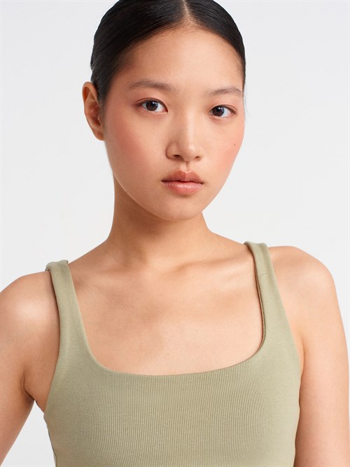 Wholesale Womens Sage Square-Neck Tank Top with Open Back