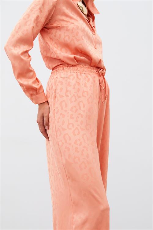 Wholesale Womens Salmon Patterned Trousers with Elastic Waist