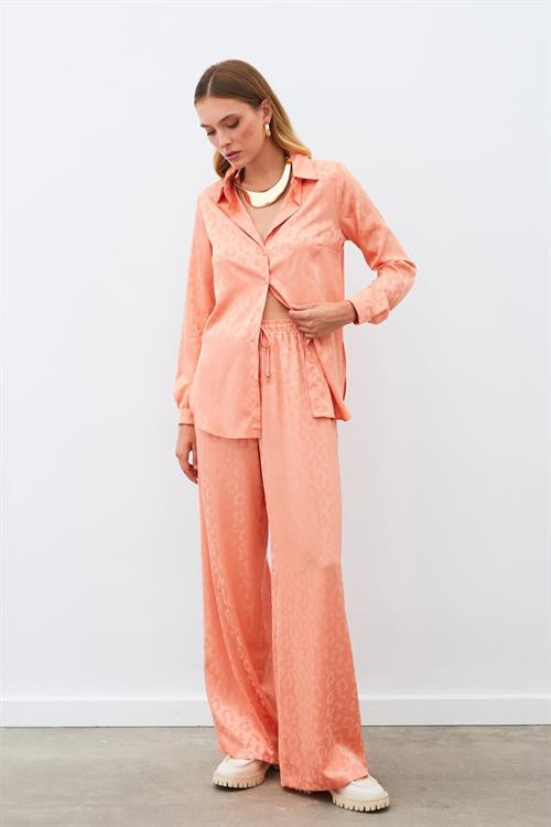 Wholesale Womens Salmon Patterned Trousers with Elastic Waist