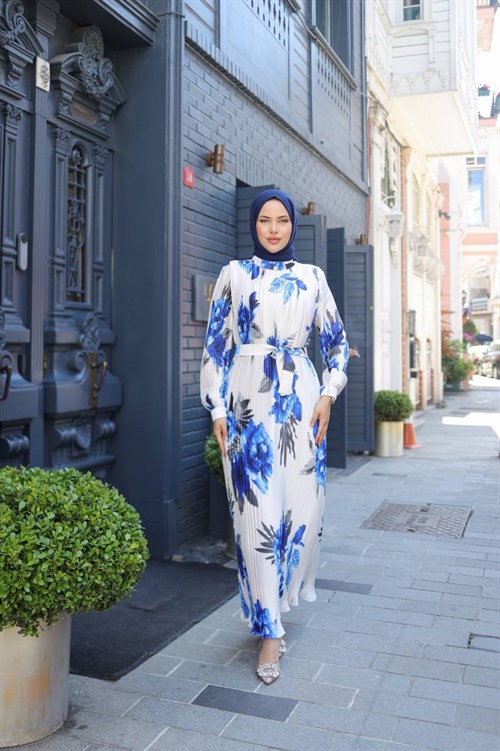 Wholesale Womens Sax Blue Maxi Hijab Dress