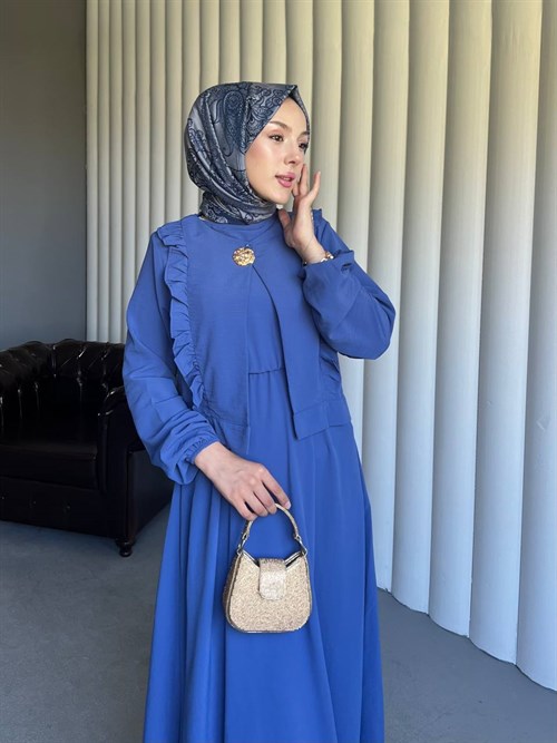 Wholesale Womens Sax Blue Maxi Hijab Dress