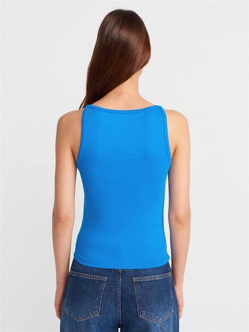 Wholesale Womens Sax Blue Modal Cotton Sleeveless Top