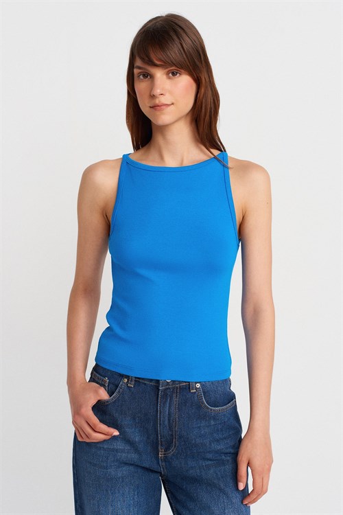 Wholesale Womens Sax Blue Modal Cotton Sleeveless Top