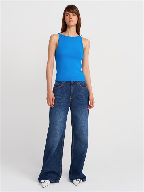 Wholesale Womens Sax Blue Modal Cotton Sleeveless Top