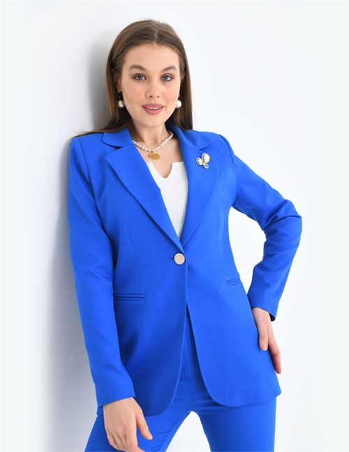 Wholesale Womens Sax Blue Plus Size Two-Piece Suit 