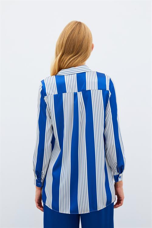 Wholesale Womens Sax Blue Striped Shirt