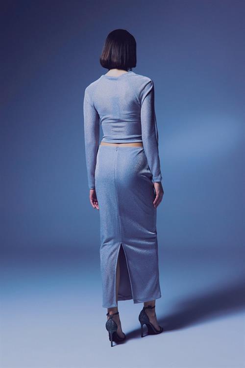 Wholesale Womens Silver Lurex Maxi Skirt