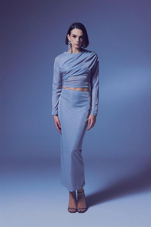 Wholesale Womens Silver Lurex Maxi Skirt