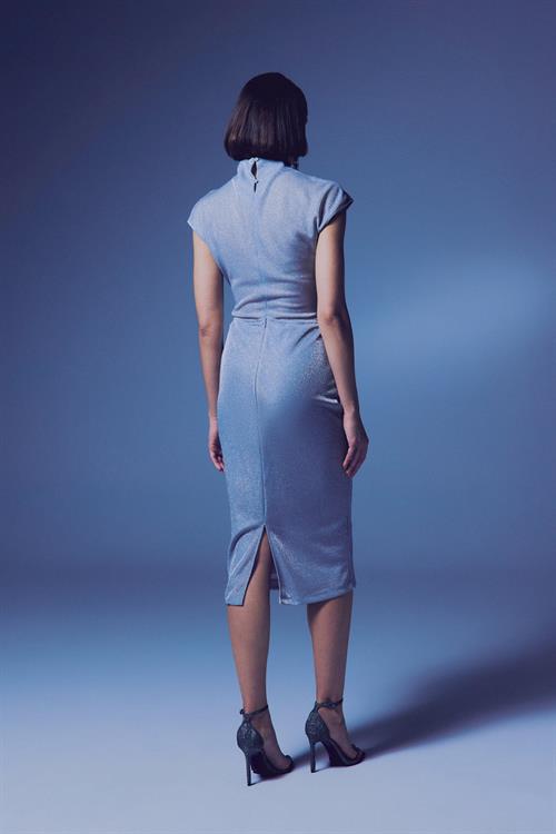 Wholesale Womens Silver Lurex Midi Pencil Skirt