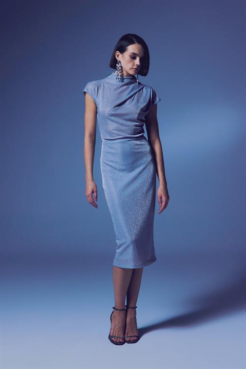 Wholesale Womens Silver Lurex Midi Pencil Skirt