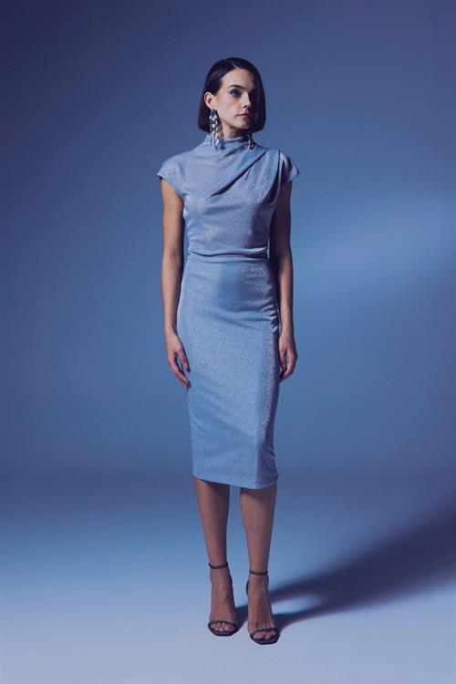 Wholesale Womens Silver Lurex Midi Pencil Skirt