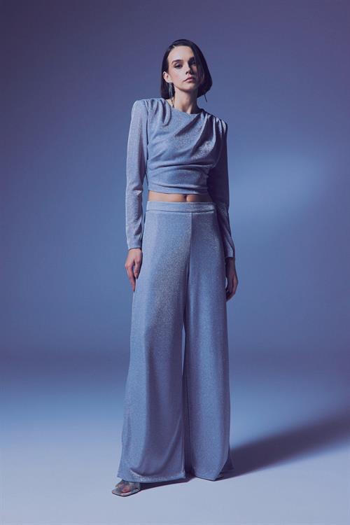 Wholesale Womens Silver Lurex Wide-Leg Trousers