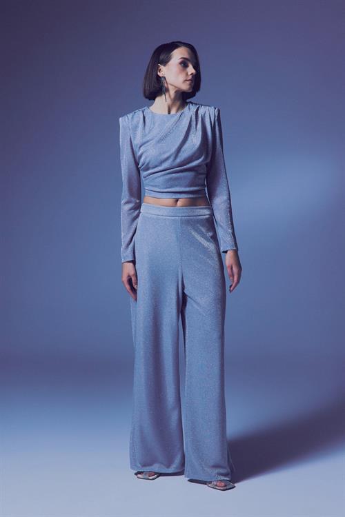 Wholesale Womens Silver Lurex Wide-Leg Trousers