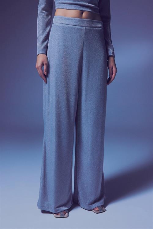 Wholesale Womens Silver Lurex Wide-Leg Trousers