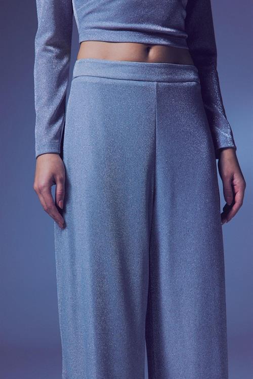 Wholesale Womens Silver Lurex Wide-Leg Trousers