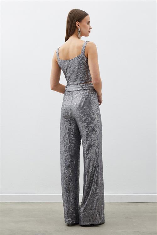 Wholesale Womens Silver Sequined Trousers with Belt