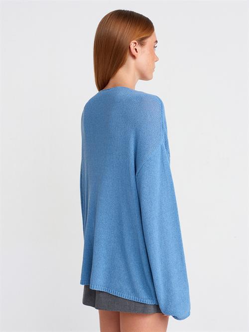 Wholesale Womens Sky Blue Scoop-Neck Flowy Sweater