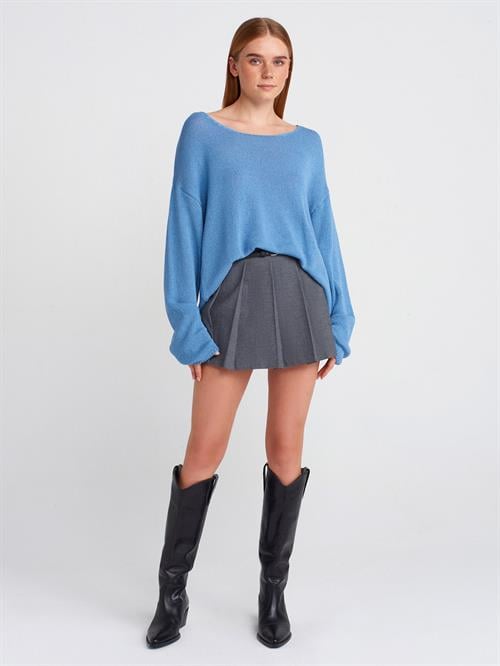 Wholesale Womens Sky Blue Scoop-Neck Flowy Sweater