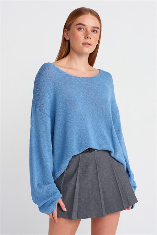 Wholesale Womens Sky Blue Scoop-Neck Flowy Sweater