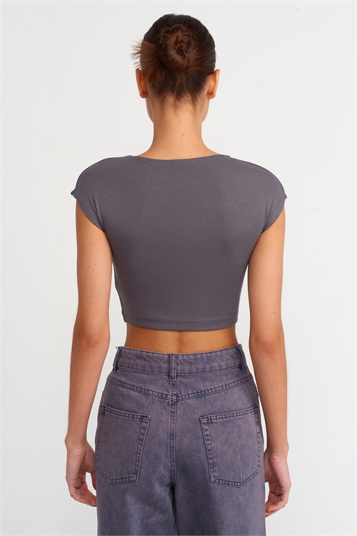 Wholesale Womens Smoke Gray Modal-Cotton Cropped T-Shirt