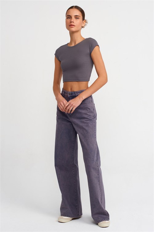 Wholesale Womens Smoke Gray Modal-Cotton Cropped T-Shirt