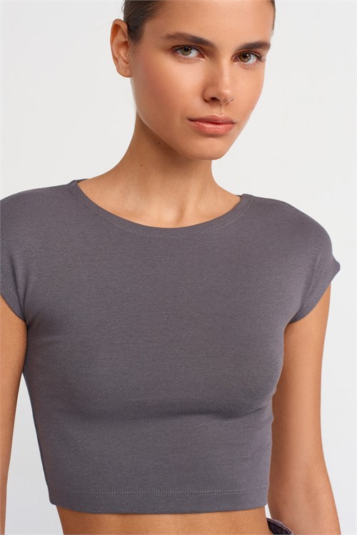 Wholesale Womens Smoke Gray Modal-Cotton Cropped T-Shirt