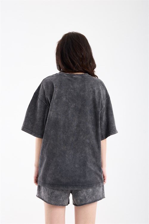 Wholesale Womens Smoke Gray Oversized Printed T-Shirt
