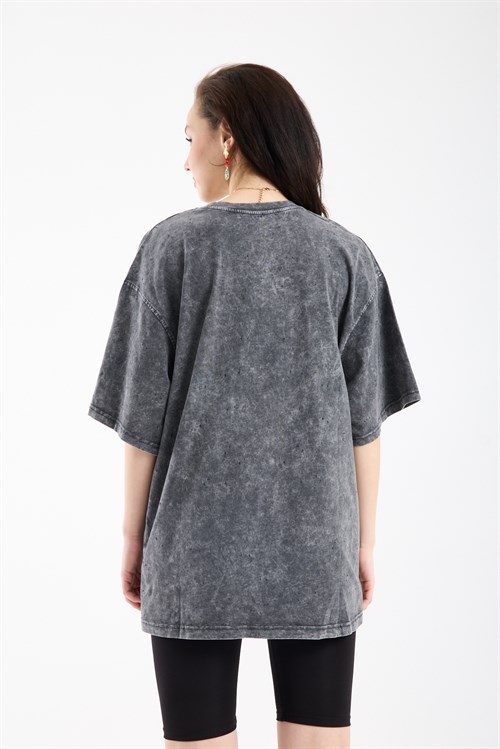 Wholesale Womens Smoke Gray Oversized Printed T-Shirt
