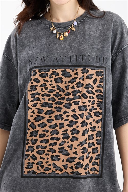 Wholesale Womens Smoke Gray Oversized Printed T-Shirt