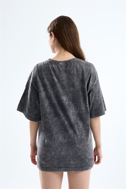 Wholesale Womens Smoke Gray Oversized Printed T-Shirt