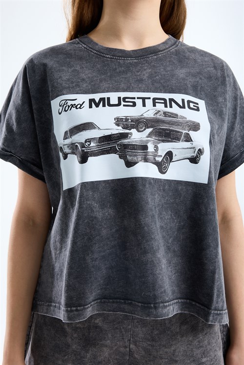 Wholesale Womens Smoke Gray Oversized Printed T-Shirt