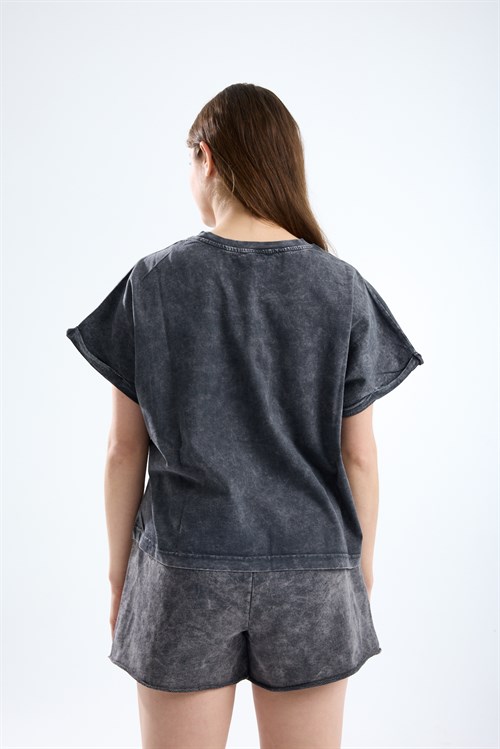 Wholesale Womens Smoke Gray Oversized Printed T-Shirt