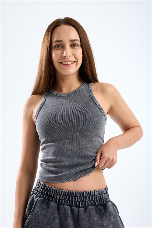Wholesale Womens Smoke Gray Ribbed Tank Top