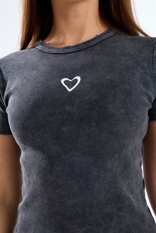 Wholesale Womens Smoke Gray Short-Sleeve Ribbed T-Shirt