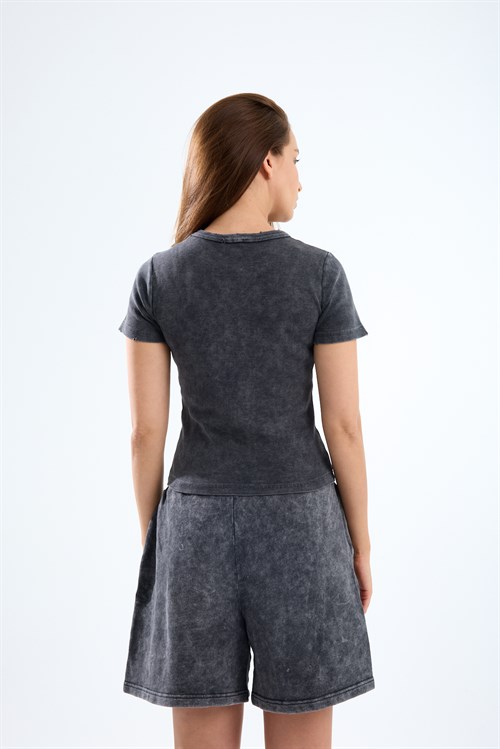Wholesale Womens Smoke Gray Short-Sleeve Ribbed T-Shirt