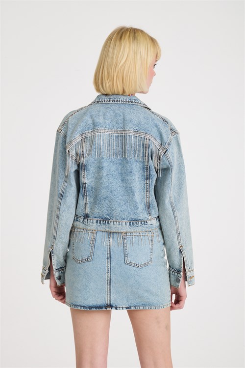 Wholesale Womens Snow Wash Denim Jacket and Skirt Set