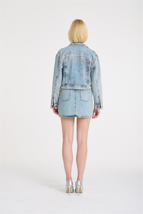 Wholesale Womens Snow Wash Denim Jacket and Skirt Set