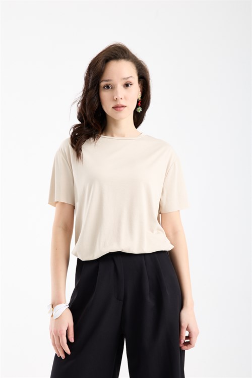 Wholesale Womens Stone Basic T-Shirt with Side Slits