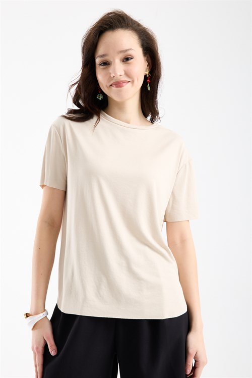 Wholesale Womens Stone Basic T-Shirt with Side Slits