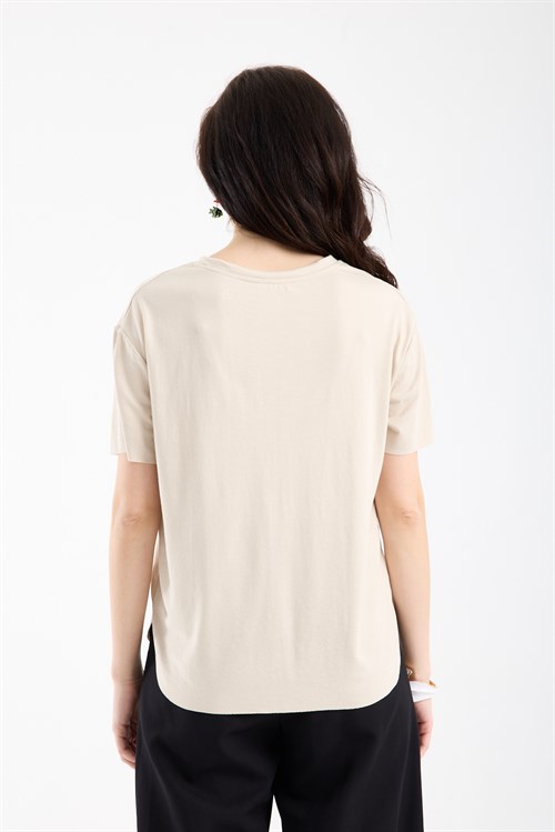 Wholesale Womens Stone Basic T-Shirt with Side Slits