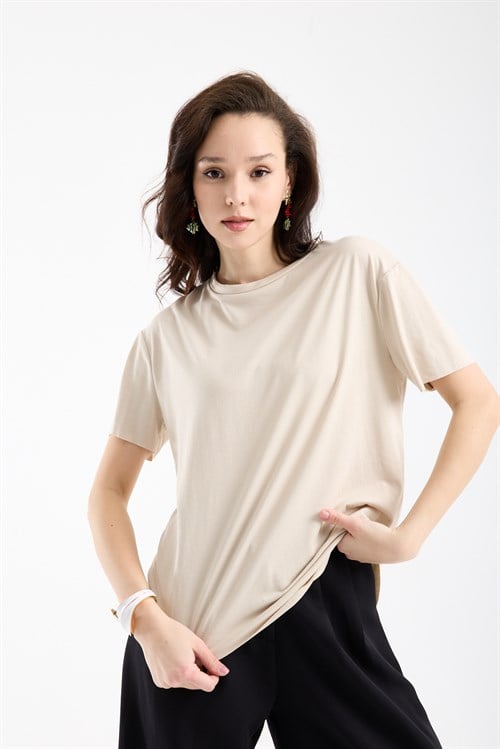 Wholesale Womens Stone Basic T-Shirt with Side Slits