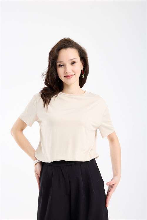 Wholesale Womens Stone Basic T-Shirt with Side Slits