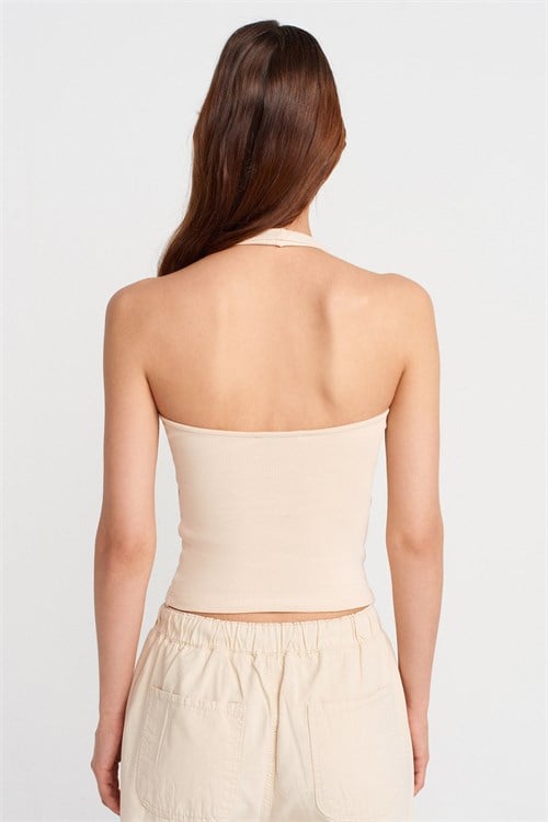 Wholesale Womens Stone Beige Cotton Halter Top