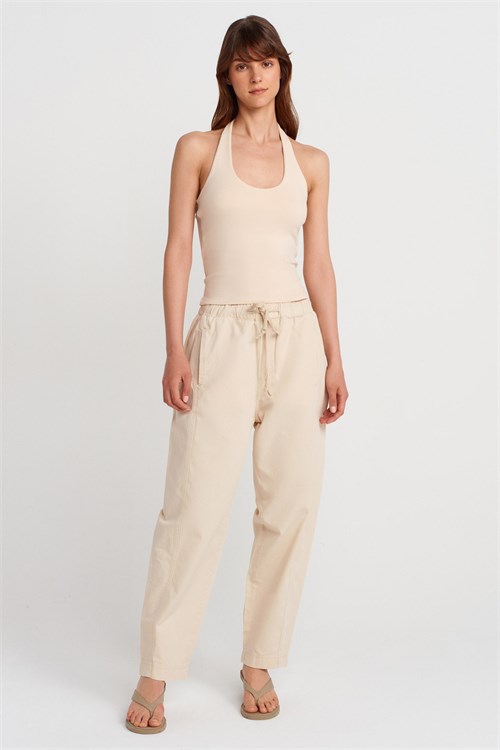 Wholesale Womens Stone Beige Cotton Halter Top