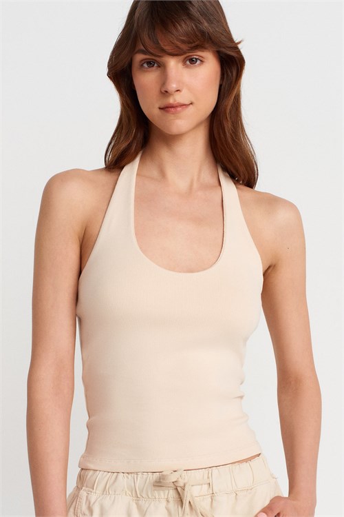 Wholesale Womens Stone Beige Cotton Halter Top