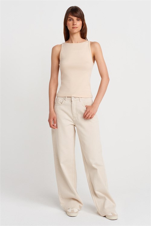 Wholesale Womens Stone Beige Cotton-Modal Sleeveless Top